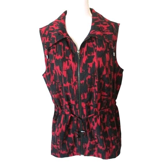 Chico's Weekends Women's Sleeveless Red & Black Full Zip Lightweight Jacket Lg. - Picture 1 of 10